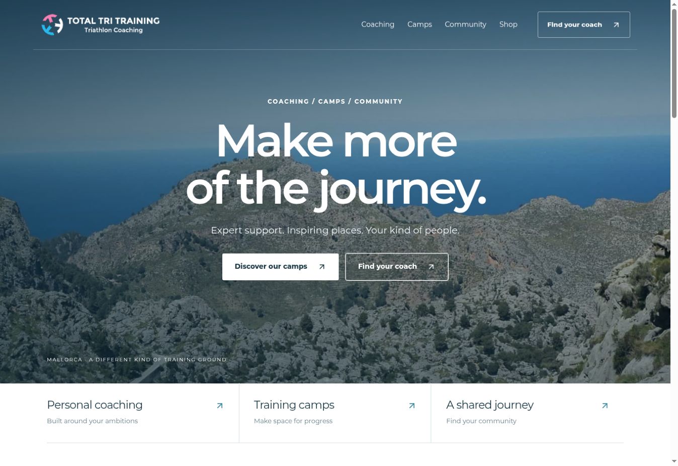 Camps & adventure homepage design snapshot
